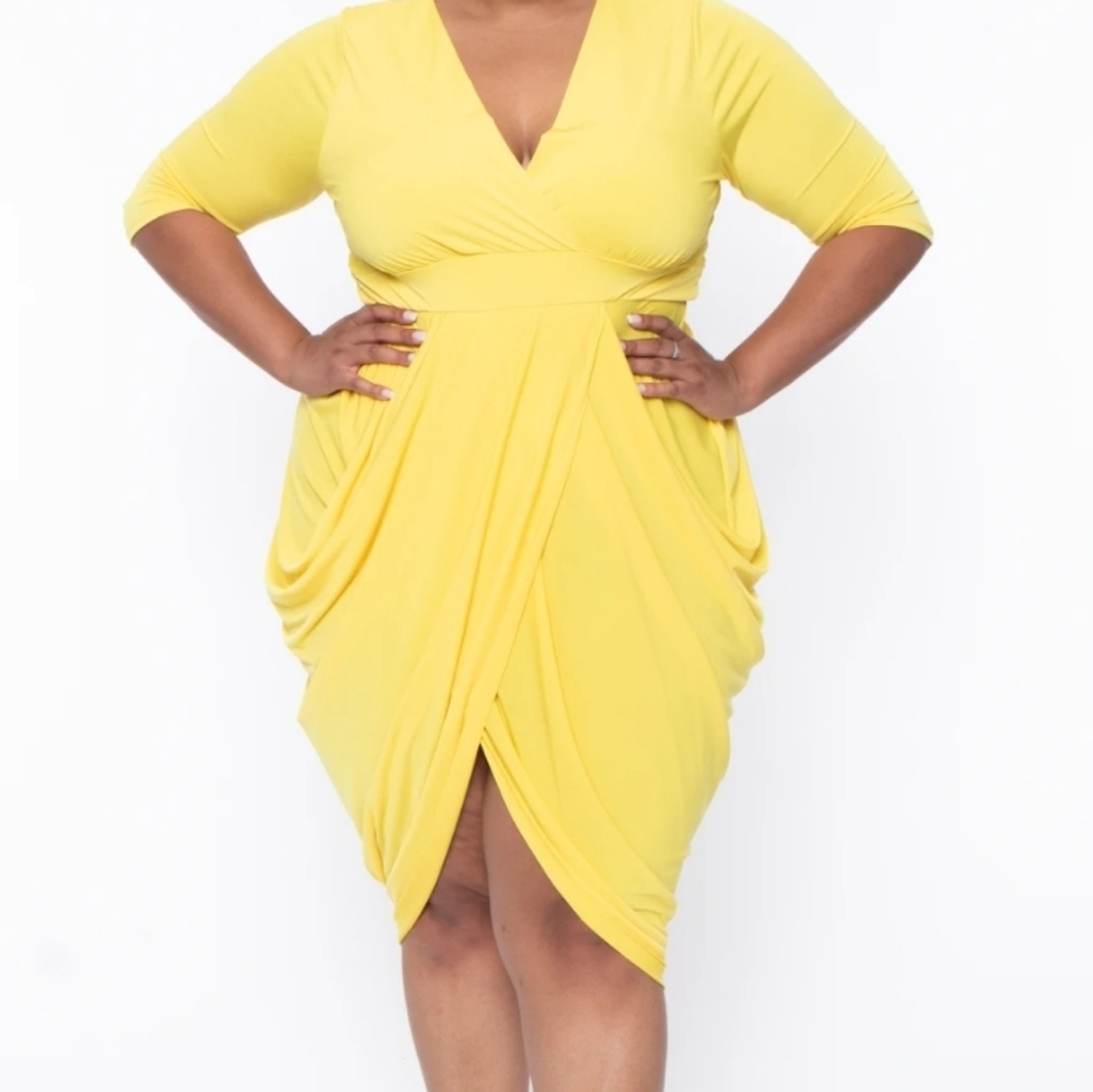 Curvy sense Yellow drap dress